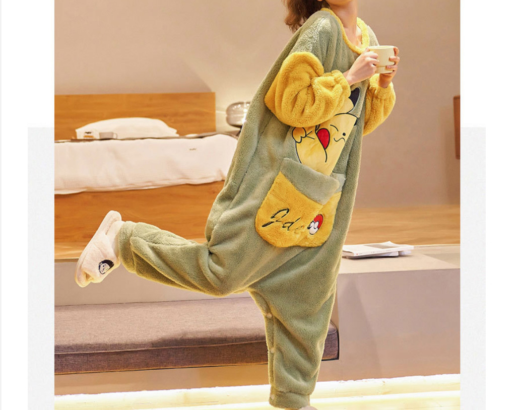 Fashion Star Delu Flannel Round Neck Cartoon Plus Velvet One-piece Pajamas,CURVE SLEEP & LOUNGE