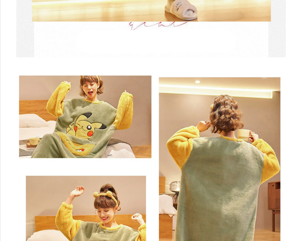Fashion Big Eyes Flannel Round Neck Cartoon Plus Velvet One-piece Pajamas,CURVE SLEEP & LOUNGE
