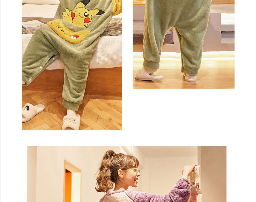 Fashion Little Duck Flannel Round Neck Cartoon Plus Velvet One-piece Pajamas,CURVE SLEEP & LOUNGE