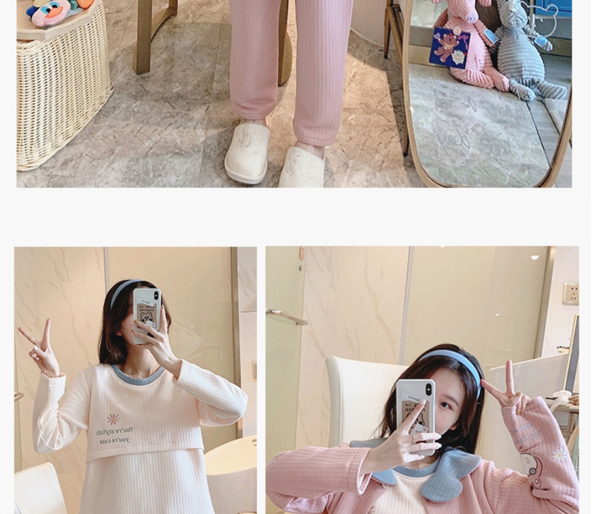 Fashion Melon Red Cute Cow Three-piece Air Cotton Side-breasted Pajamas For Pregnant Women,CURVE SLEEP & LOUNGE