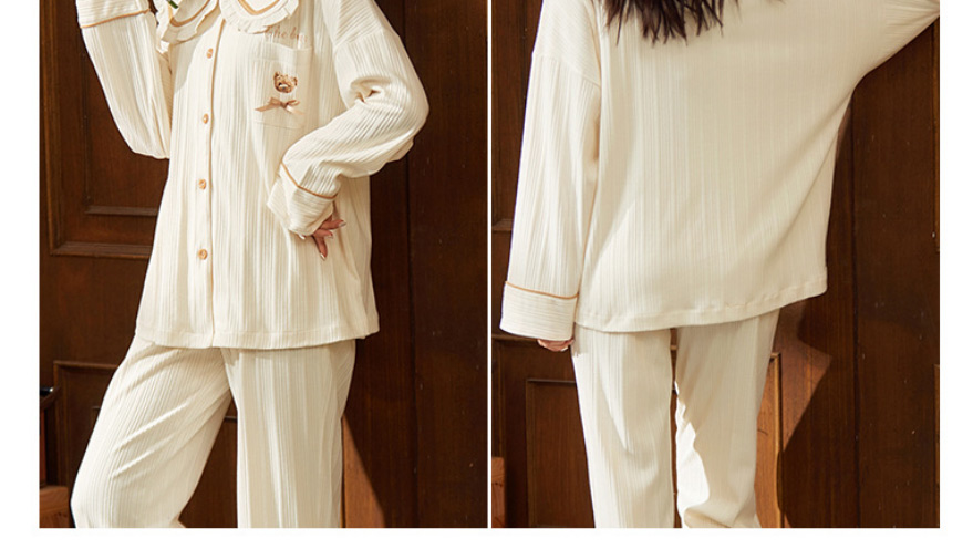 Fashion 1# Two-piece Cotton Knitted Long-sleeved Pajamas,CURVE SLEEP & LOUNGE