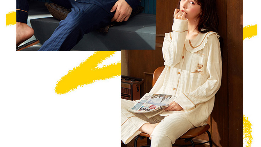 Fashion 6# Two-piece Cotton Knitted Long-sleeved Pajamas,CURVE SLEEP & LOUNGE