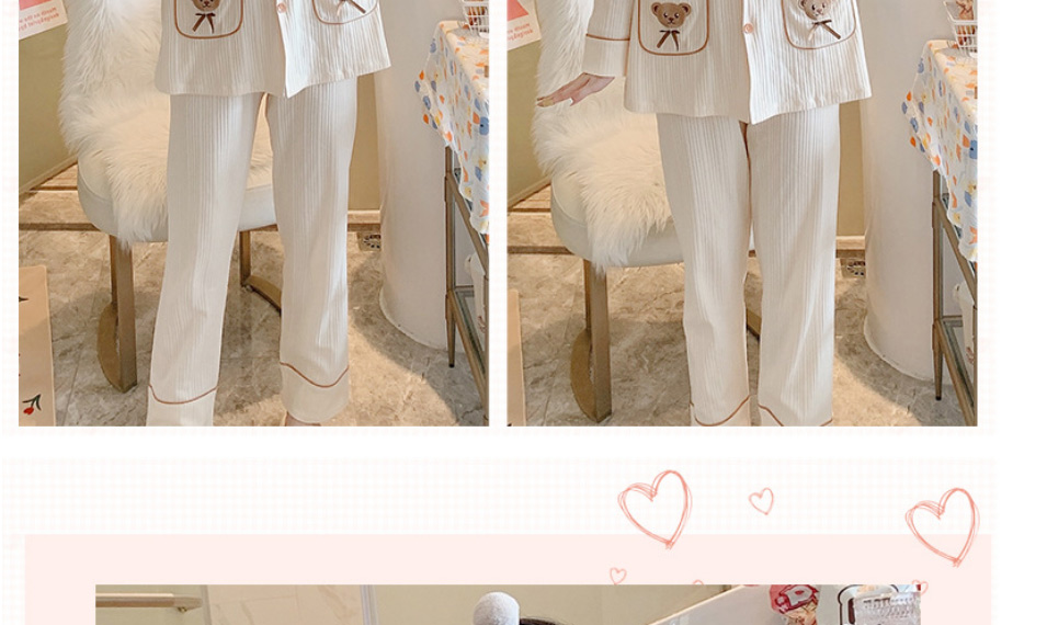 Fashion 5802v Collar Bear Head Pink Cotton Lapel Cartoon Pocket Pajamas Suit,CURVE SLEEP & LOUNGE