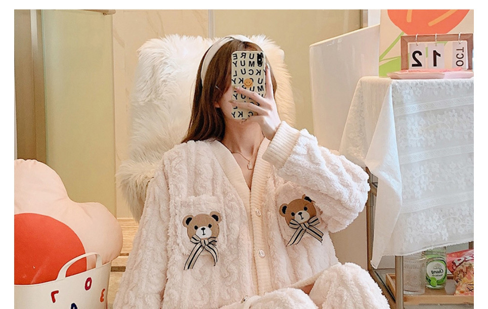 Fashion 1821 Pink Letters Coral Fleece Bear Xingyue Alphabet Pajama Set,CURVE SLEEP & LOUNGE