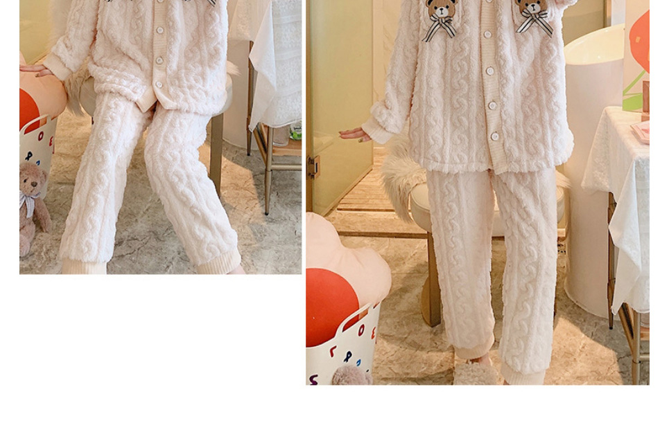 Fashion 1821 Pink Letters Coral Fleece Bear Xingyue Alphabet Pajama Set,CURVE SLEEP & LOUNGE