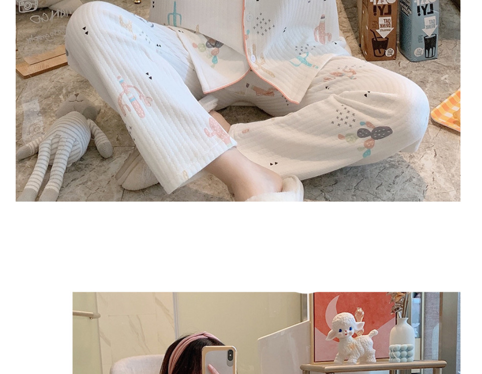 Fashion 6018 Lace Pink Piggy Maternity Pajama Set With Air Cotton Side Collar Geometric Print,CURVE SLEEP & LOUNGE
