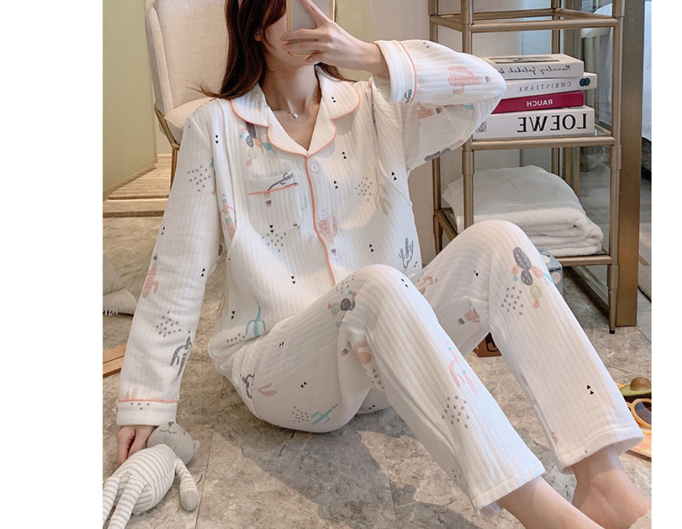 Fashion 6018 Lace Pink Piggy Maternity Pajama Set With Air Cotton Side Collar Geometric Print,CURVE SLEEP & LOUNGE