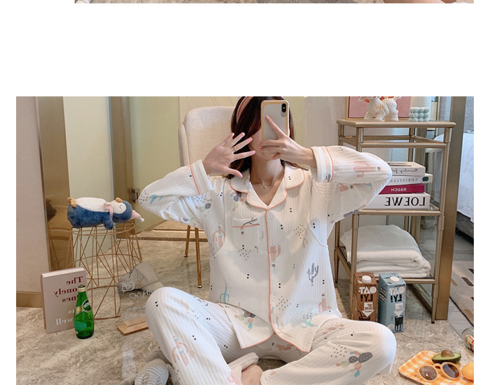 Fashion 6022 Kimono White Strawberry Air Cotton Kimono Collar Printed Maternity Pajamas Set,CURVE SLEEP & LOUNGE