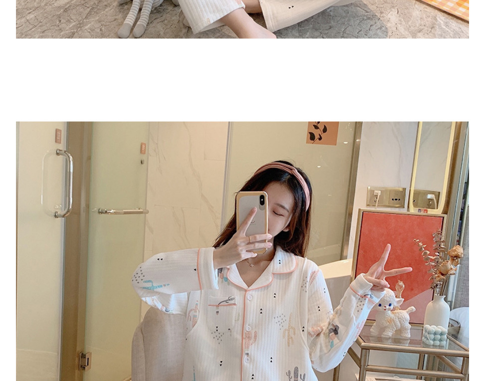 Fashion 6018 Lace White Piggy Maternity Pajama Set With Air Cotton Side Collar Geometric Print,CURVE SLEEP & LOUNGE