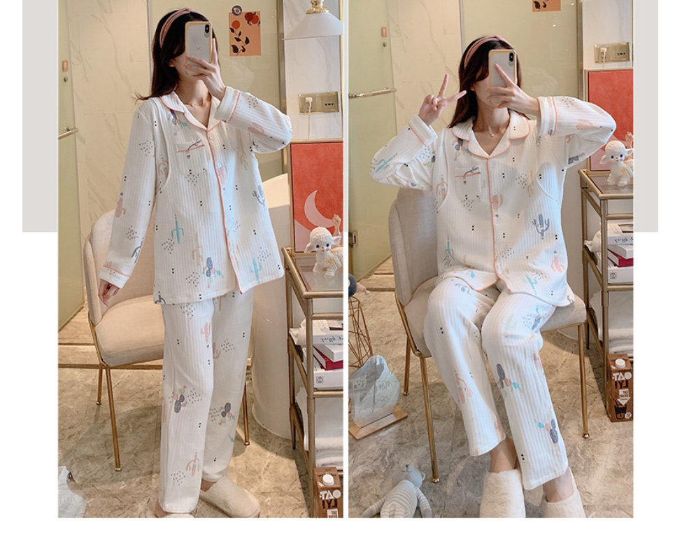 Fashion 6027 Kimono White Socks Air Cotton Kimono Collar Printed Maternity Pajamas Set,CURVE SLEEP & LOUNGE
