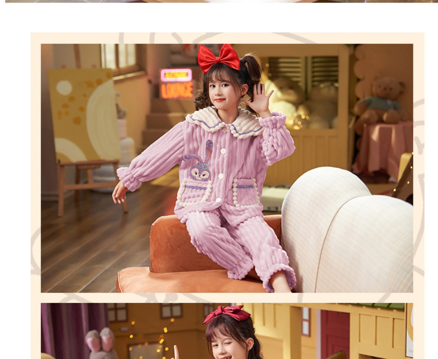 Fashion 33730 Mother Bunny Coral Fleece Cartoon Pajamas Set,Kids Clothing