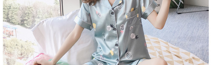 Fashion Rabbit With Blue Scarf Ice Silk Geometric Print Pajama Set,CURVE SLEEP & LOUNGE
