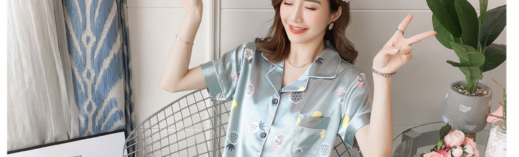 Fashion Rabbit With Blue Scarf Ice Silk Geometric Print Pajama Set,CURVE SLEEP & LOUNGE