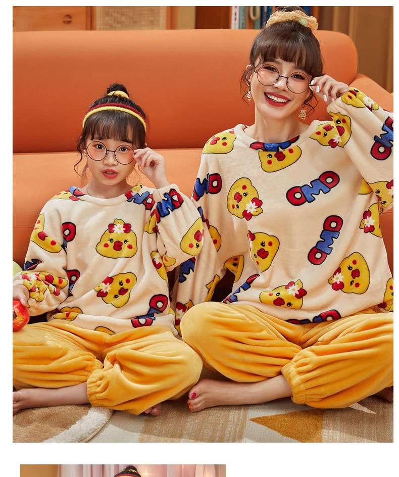 Fashion 367 Yellow Pants Gluttonous Girl (8-16 Size) Coral Velvet Cartoon Print Parent-child Pajamas Set,CURVE SLEEP & LOUNGE
