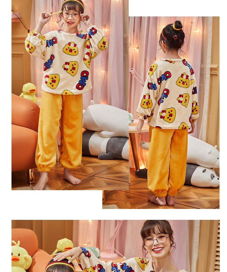 Fashion 371 Small Balls(s) Coral Velvet Cartoon Print Parent-child Pajamas Set,CURVE SLEEP & LOUNGE