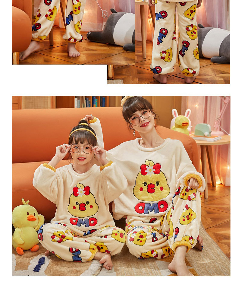 Fashion 367 Yellow Pants Glutton Girl(s) Coral Velvet Cartoon Print Parent-child Pajamas Set,CURVE SLEEP & LOUNGE