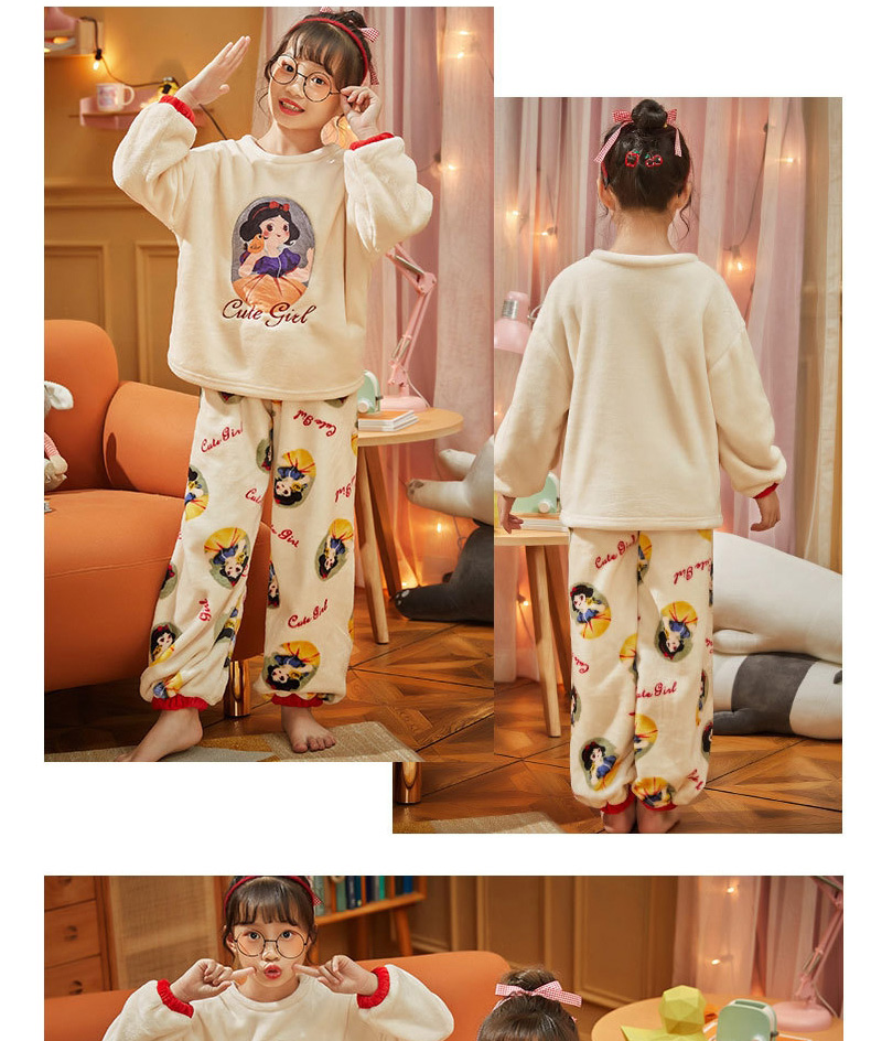 Fashion 367 Yellow Pants Glutton Girl(s) Coral Velvet Cartoon Print Parent-child Pajamas Set,CURVE SLEEP & LOUNGE
