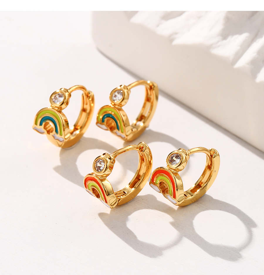 Fashion Orange+yellow Titanium Steel Zirconium Oil Drip Rainbow Ear Ring,Earrings