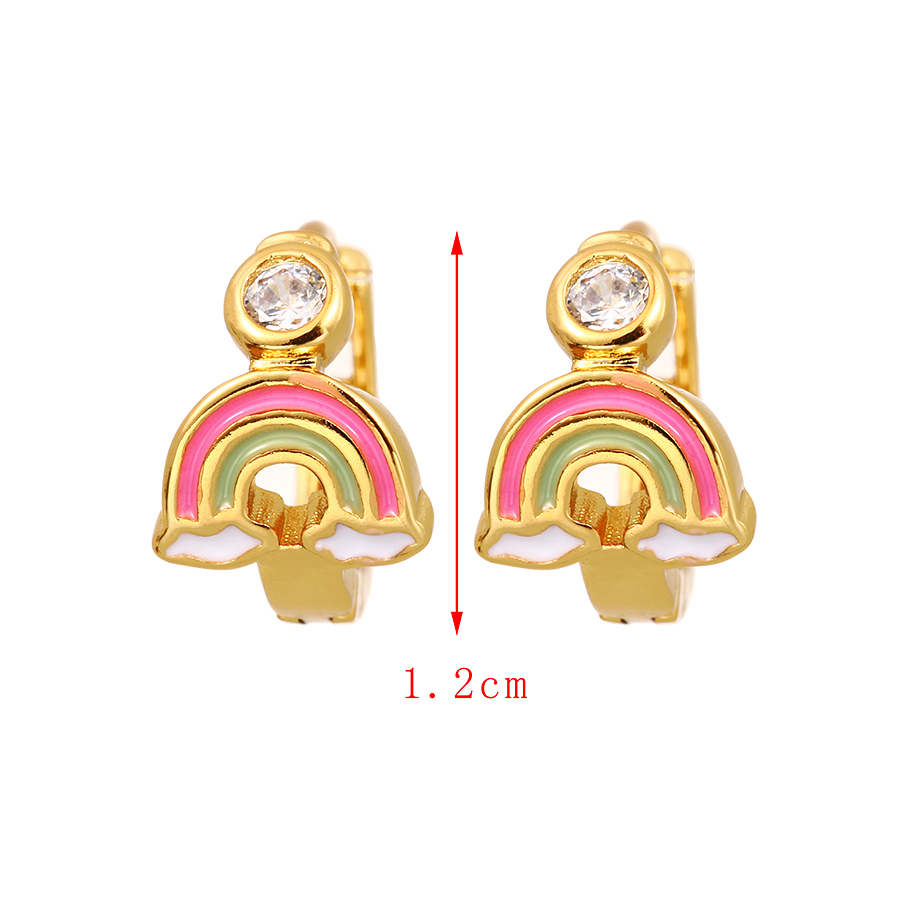 Fashion Pink+yellow Titanium Steel Zirconium Oil Drip Rainbow Earrings,Earrings