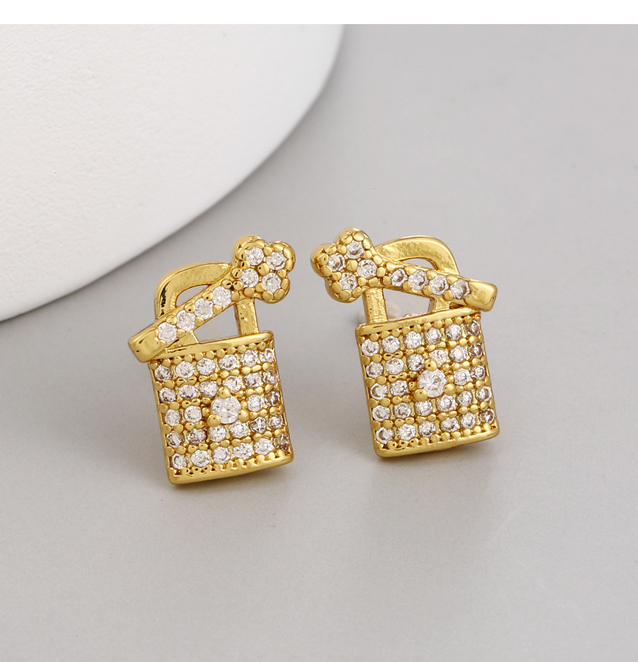 Fashion Gold Copper Inlaid Zirconium Key Lock Earrings,Crystal Necklaces