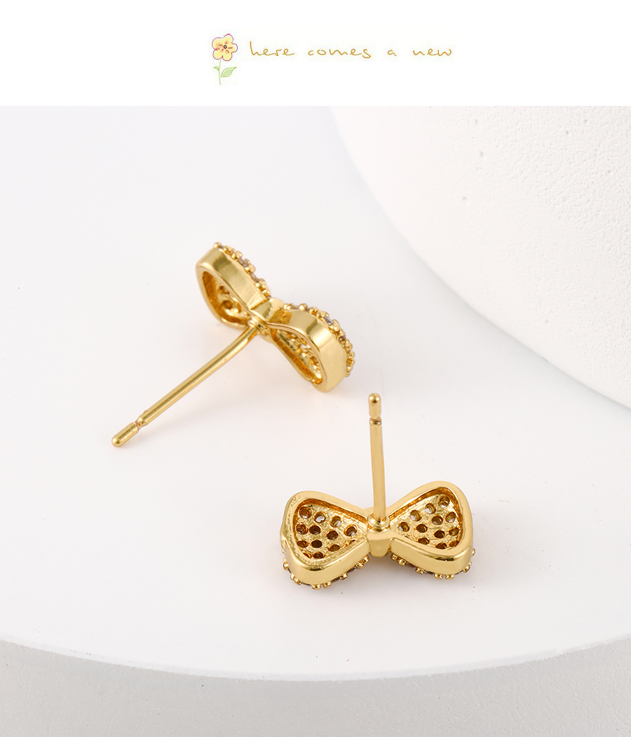 Fashion Gold Copper Inlaid Zirconium Bow Stud Earrings,Crystal Necklaces