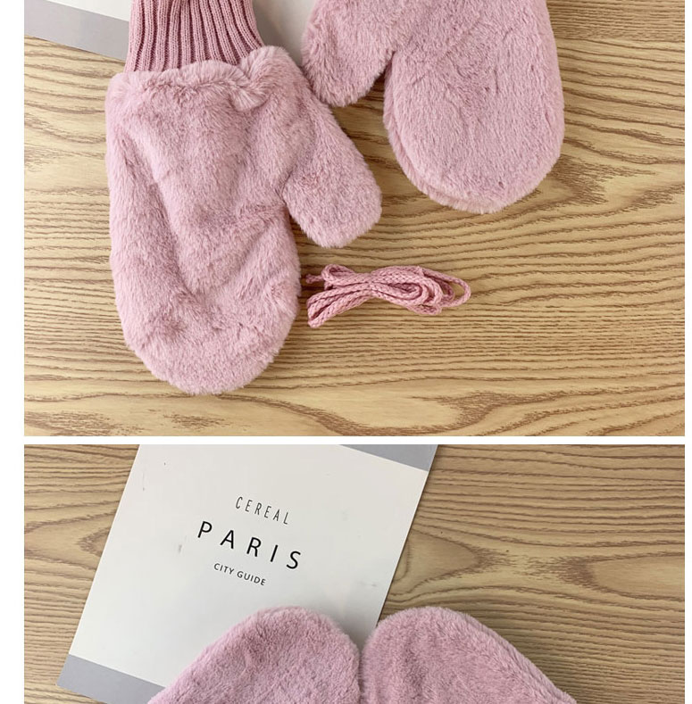 Fashion Pink Rabbit Fur And Velvet Halterneck Mittens,Full Finger Gloves