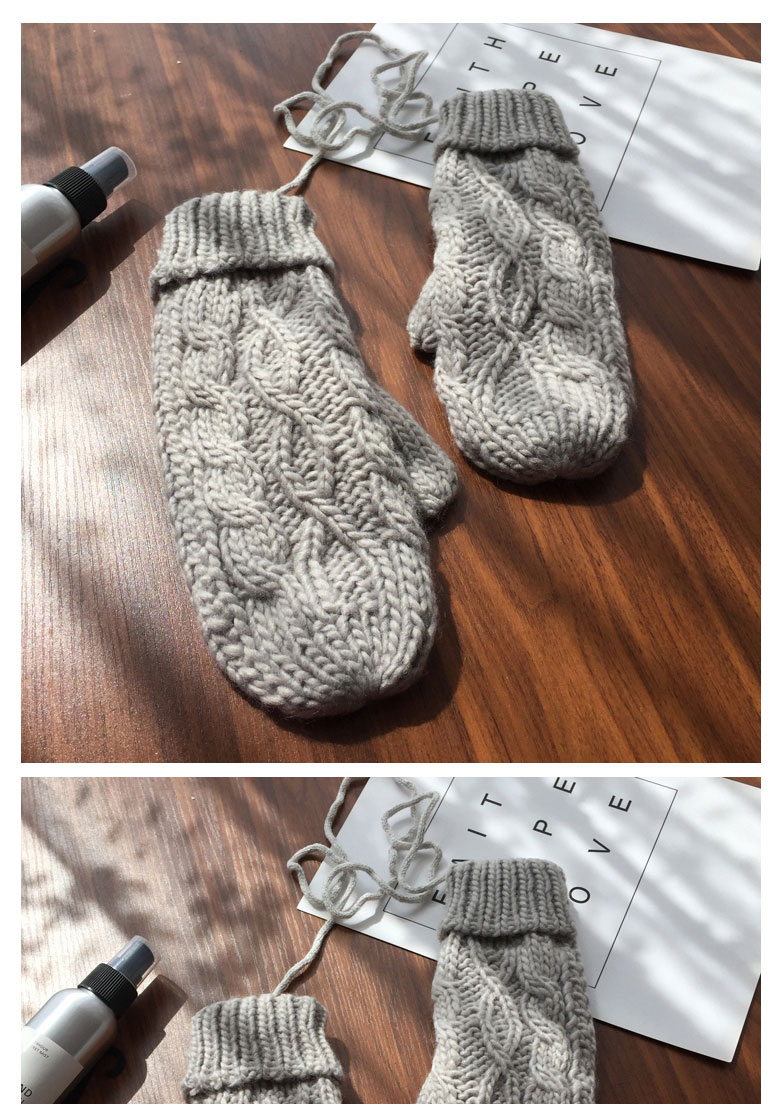 Fashion Light Gray Twist-knit Double-layer Halter Mittens,Full Finger Gloves