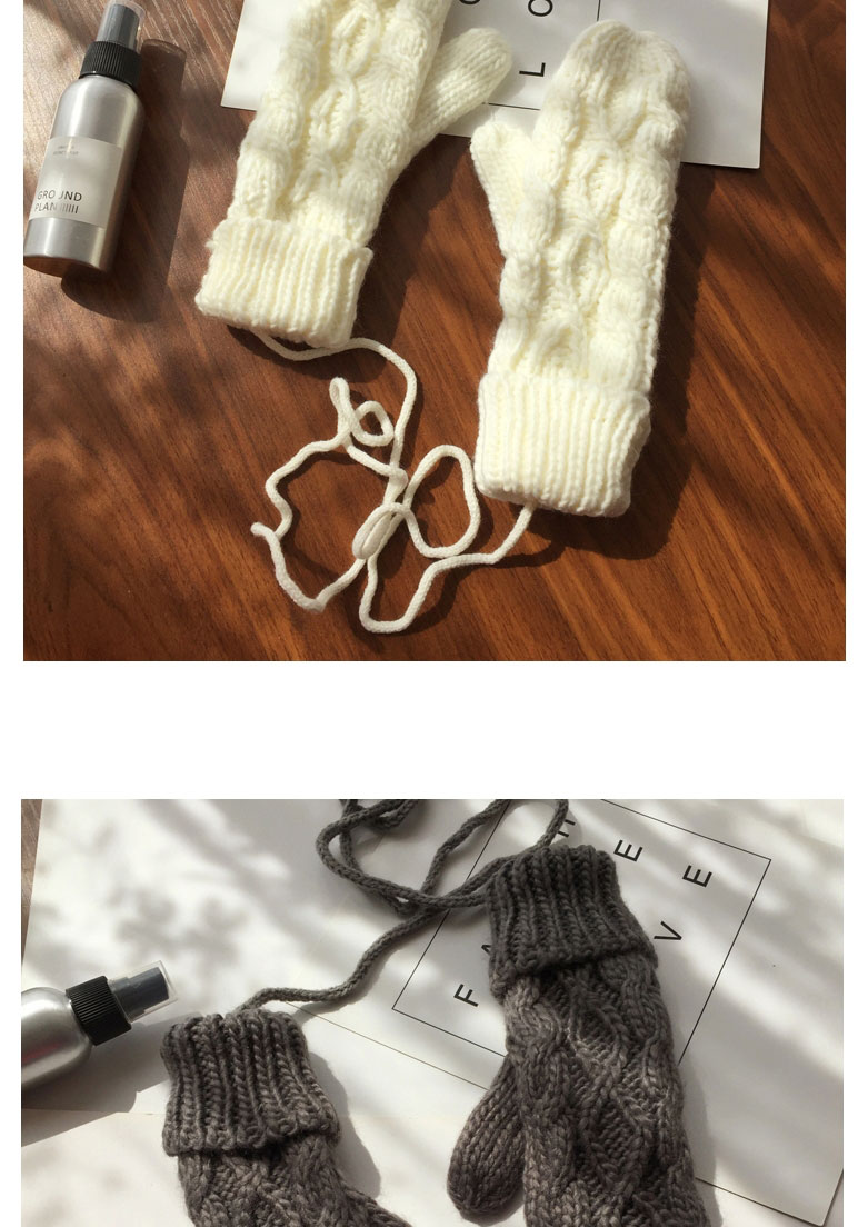 Fashion Light Gray Twist-knit Double-layer Halter Mittens,Full Finger Gloves