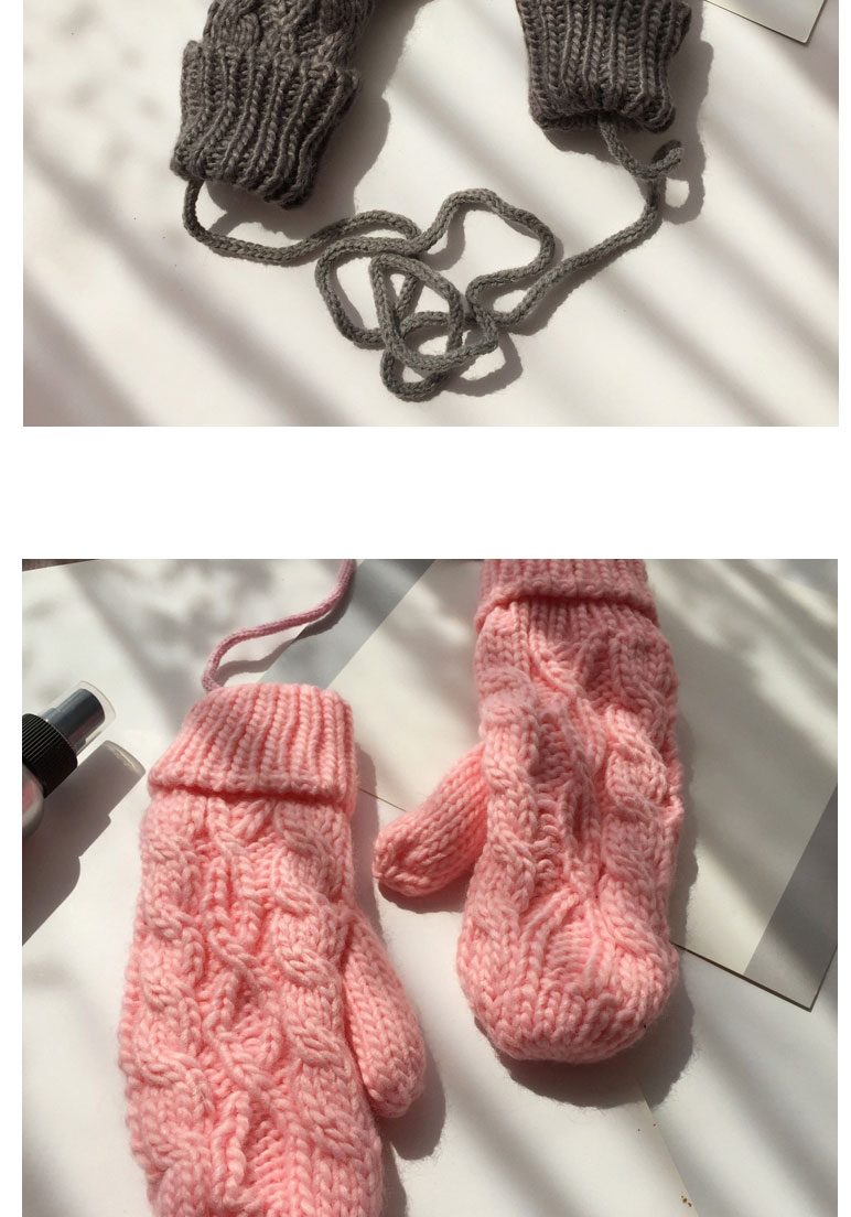 Fashion Light Pink Twist-knit Double-layer Halter Mittens,Full Finger Gloves