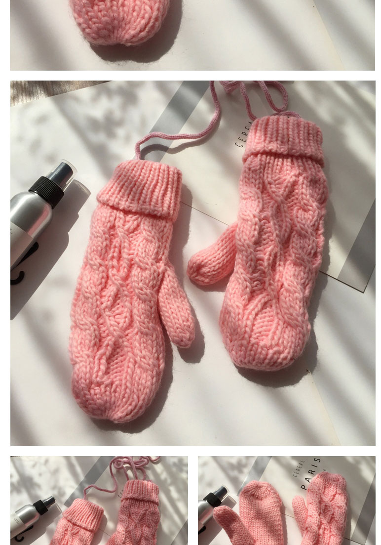 Fashion Light Pink Twist-knit Double-layer Halter Mittens,Full Finger Gloves