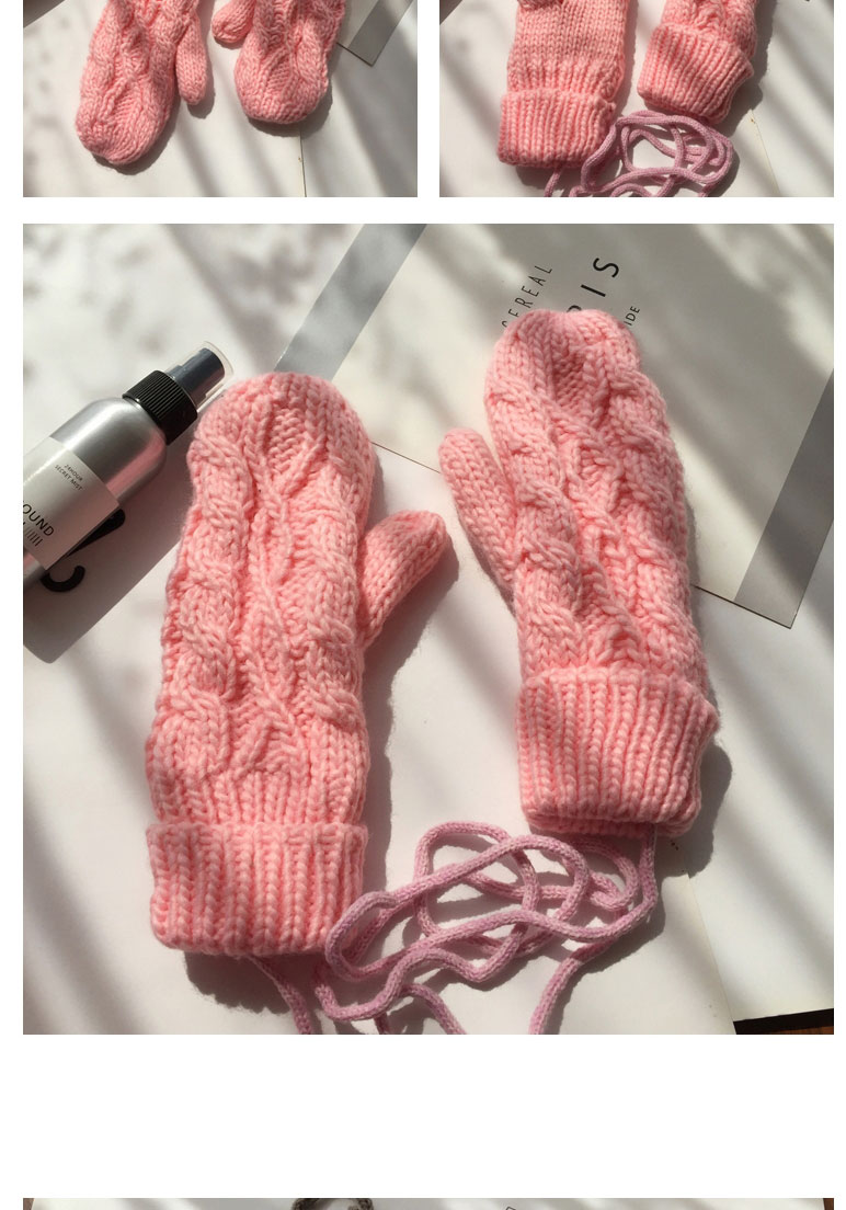 Fashion Light Coffee Twist-knit Double-layer Halter Mittens,Full Finger Gloves