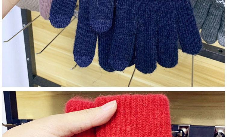 Fashion Coffee/touch Screen Rabbit Fur Plus Velvet Finger Gloves,Full Finger Gloves