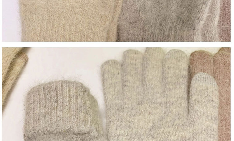 Fashion Beige/touch Screen Rabbit Fur Plus Velvet Finger Gloves,Full Finger Gloves