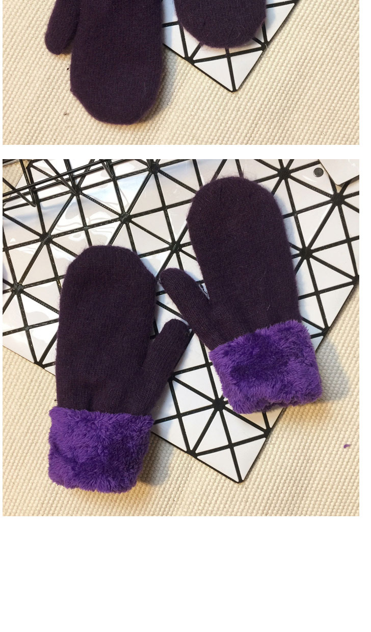 Fashion Light Gray Rabbit Plush Full Finger Gloves,Full Finger Gloves