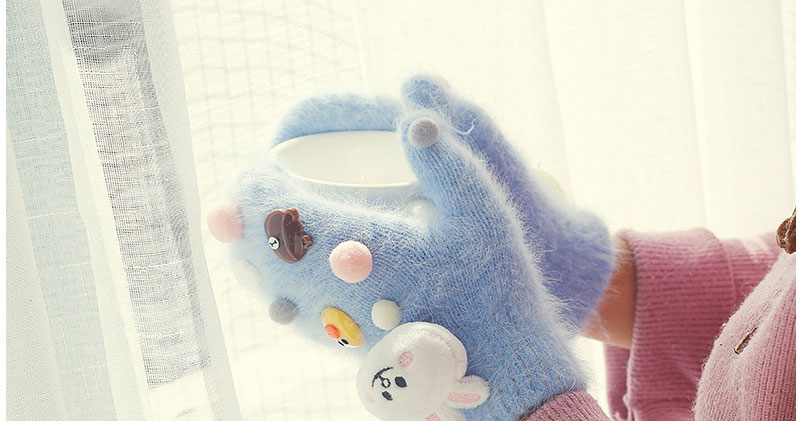 Fashion Milky White Cartoon Embroidery Mittens,Full Finger Gloves