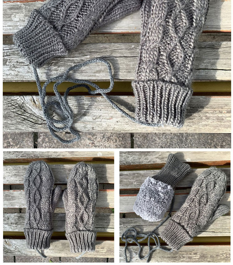 Fashion Light Gray Twist Knit And Velvet Halter Mittens,Full Finger Gloves