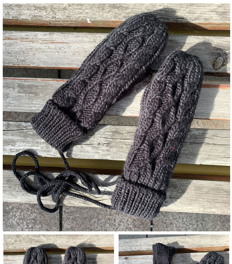 Fashion Dark Gray Twist Knit And Velvet Halterneck Mittens,Full Finger Gloves