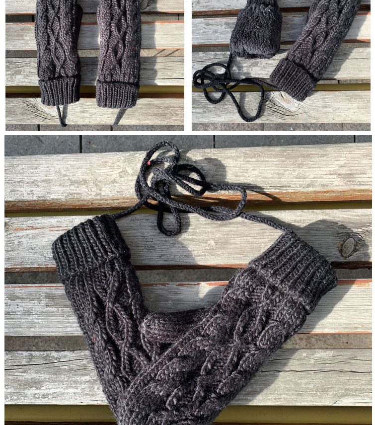 Fashion Black Twist Knit And Velvet Halterneck Mittens,Full Finger Gloves