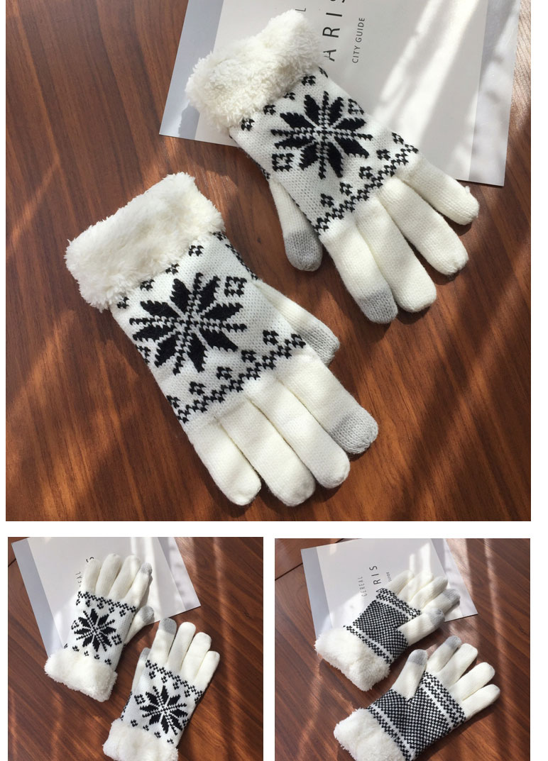 Fashion Grey Cartoon Snowflake Print Plus Velvet Finger Gloves,Full Finger Gloves