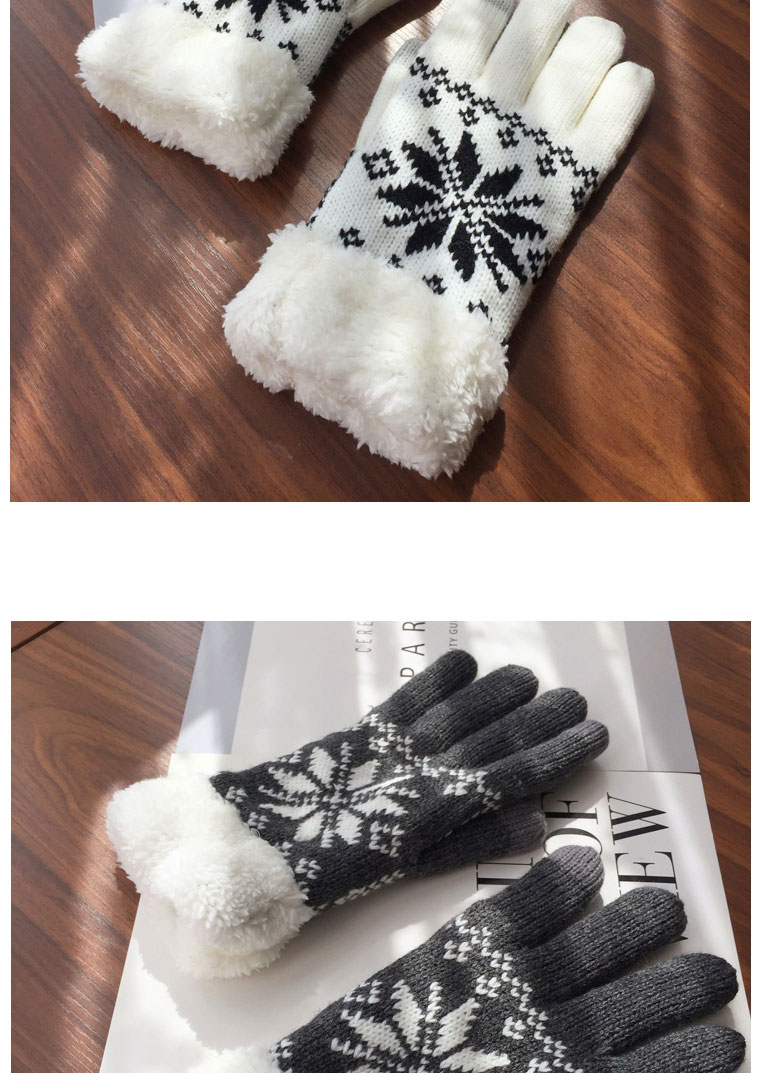 Fashion Pink Cartoon Snowflake Print Plus Velvet Finger Gloves,Full Finger Gloves