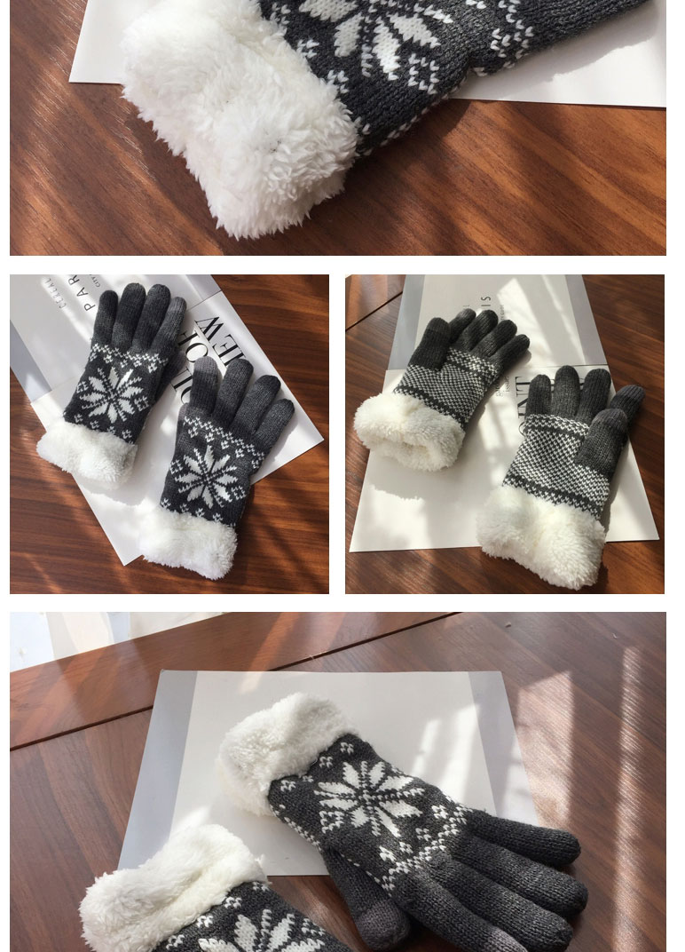 Fashion Grey Cartoon Snowflake Print Plus Velvet Finger Gloves,Full Finger Gloves