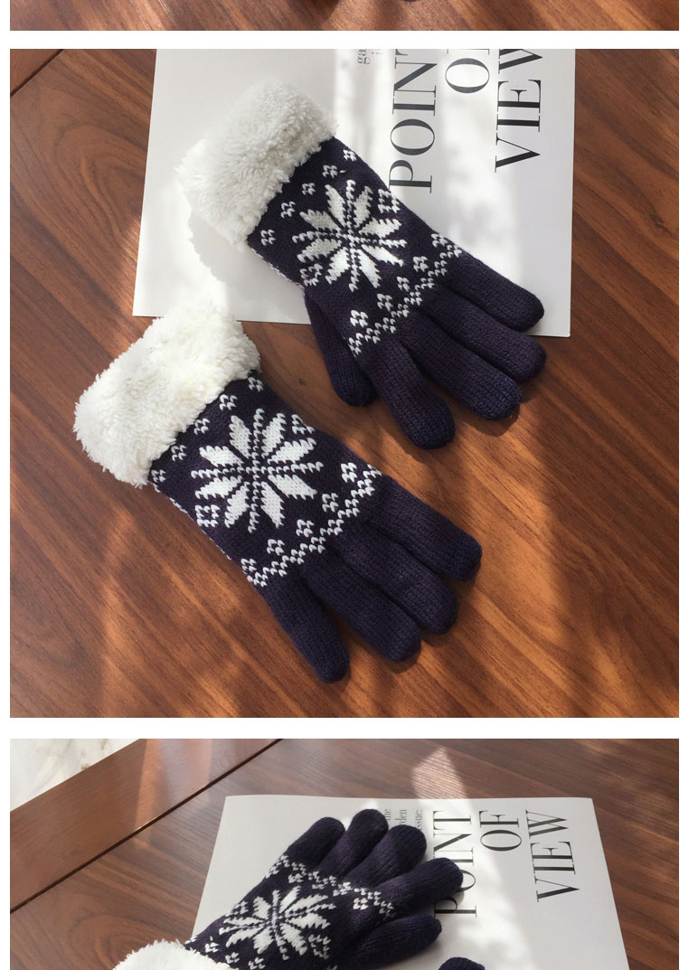 Fashion Navy Cartoon Snowflake Print Plus Velvet Finger Gloves,Full Finger Gloves