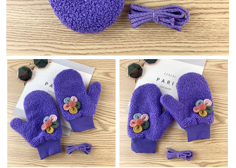 Fashion Purple Cartoon Flower Hand Plus Velvet Halter Mittens,Full Finger Gloves
