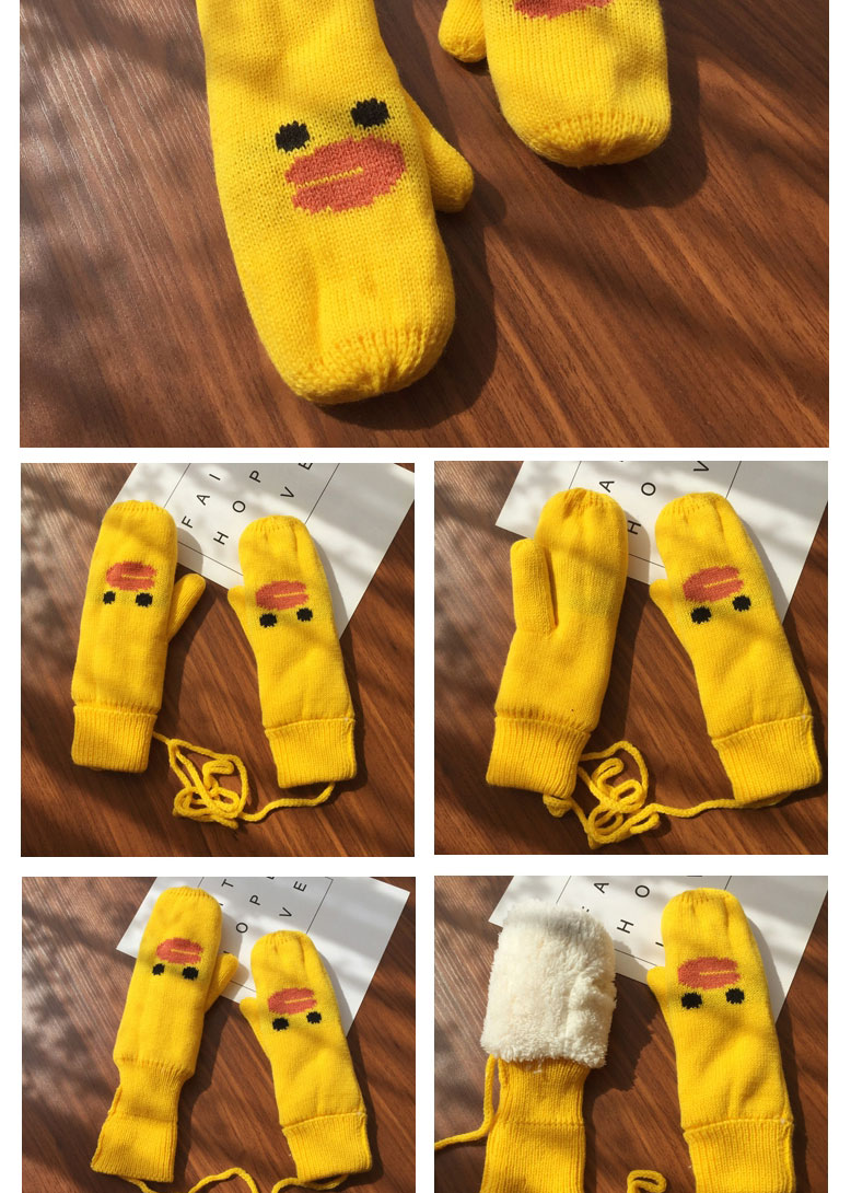 Fashion Sally Chicken With Egg Yolk Cartoon Brown Bear Knitted Halter Mittens,Full Finger Gloves