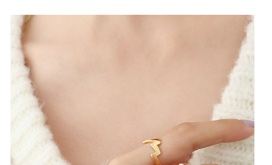 Fashion Steel Color Titanium Steel Gold Plated Hollow Opening Lightning Ring,Rings