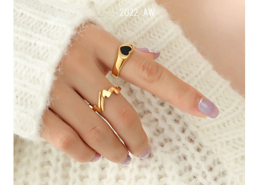 Fashion Black Titanium Steel Gold-plated Love Ring,Rings