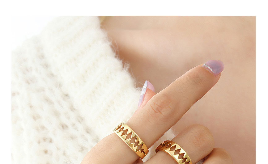 Fashion Gold Color Titanium Steel Gold-plated Toothed Hollow Diamond Open Ring,Rings