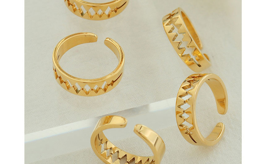Fashion Gold Color Titanium Steel Gold-plated Toothed Hollow Diamond Open Ring,Rings
