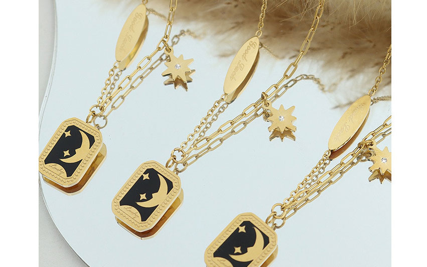 Fashion Steel Color Stainless Steel Xingyue Square Brand Letter Necklace,Necklaces