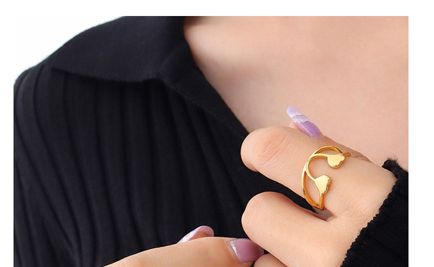 Fashion Steel Color Titanium Steel Gold-plated Hollow Double Peach Heart Ring,Rings